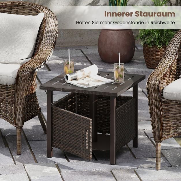 Coast Rattan Beistelltisch Mixed Brown - Wetterfester Gartentisch mit Sonnenschirmloch - 55,5 x 55,5 x 47,5 cm
