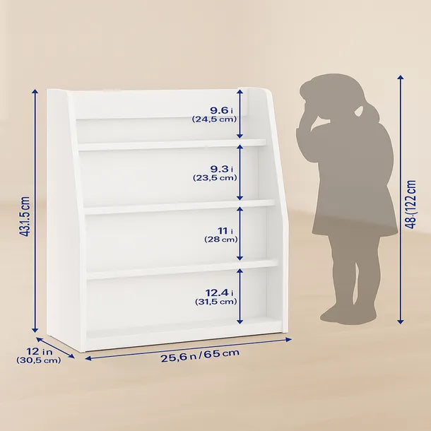 WOLTU Kinderbücherregal Weiß – 58,5 x 18 x 81 cm – 3 Fächer – MDF