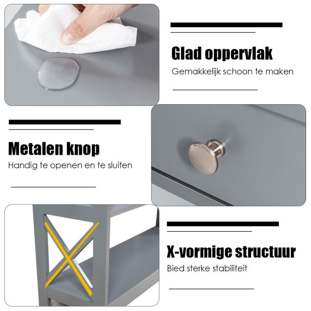 Coast Konsolentisch 3-stöckig – Holztisch für den Flur mit Schublade 100 x 30 x 80 cm – Grau