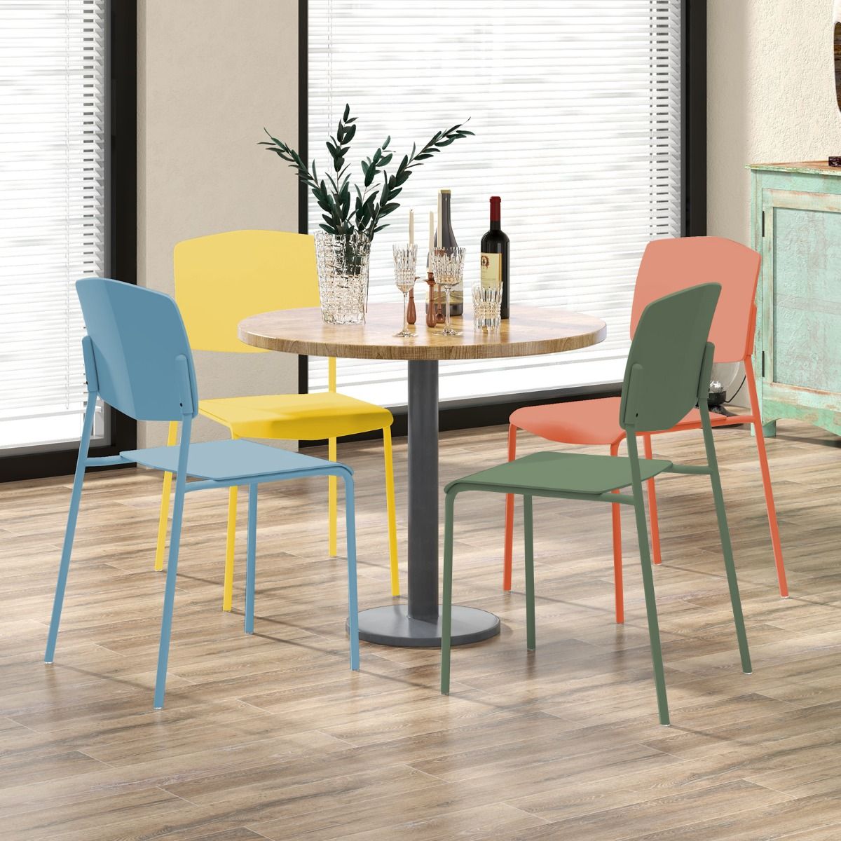 Coast 4er Set Esszimmerstühle ohne Armlehnen - stapelbar - Ergonomische Rückenlehne - 54 x 46 x 84 cm - Mehrfarbig