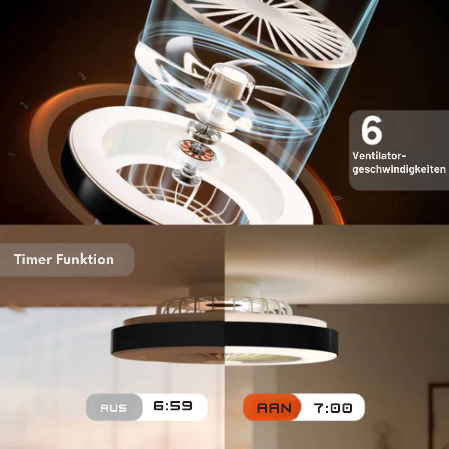 Nolt Deckenventilator - Mit Beleuchtung - LED RGBW - Tuya Wifi Smart - Mit Fernbedienung - ⌀ 50cm - Schwarz