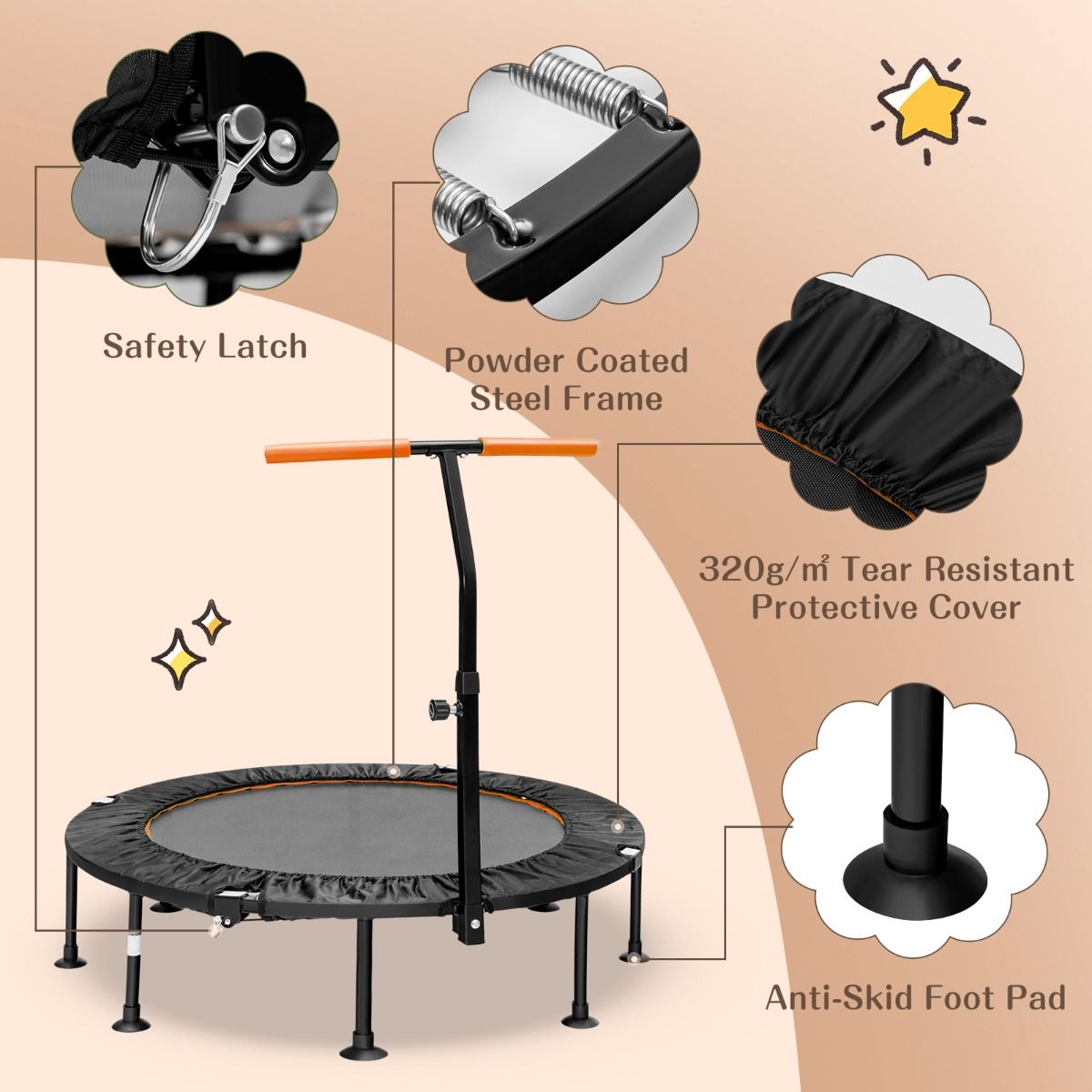 Coast Mini-Trampolin mit verstellbarem Griff - bis zu 100kg - Ø117cm