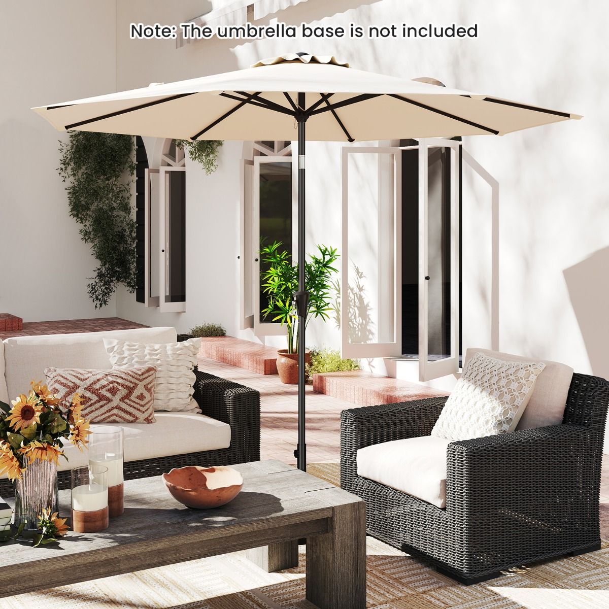 Coast Terrassen-Sonnenschirm 303 cm Beige - Kippbarer Sonnenschirm mit Kurbel, 8 Ballen & Doppeldach für Garten, Terrasse oder Schwimmbad