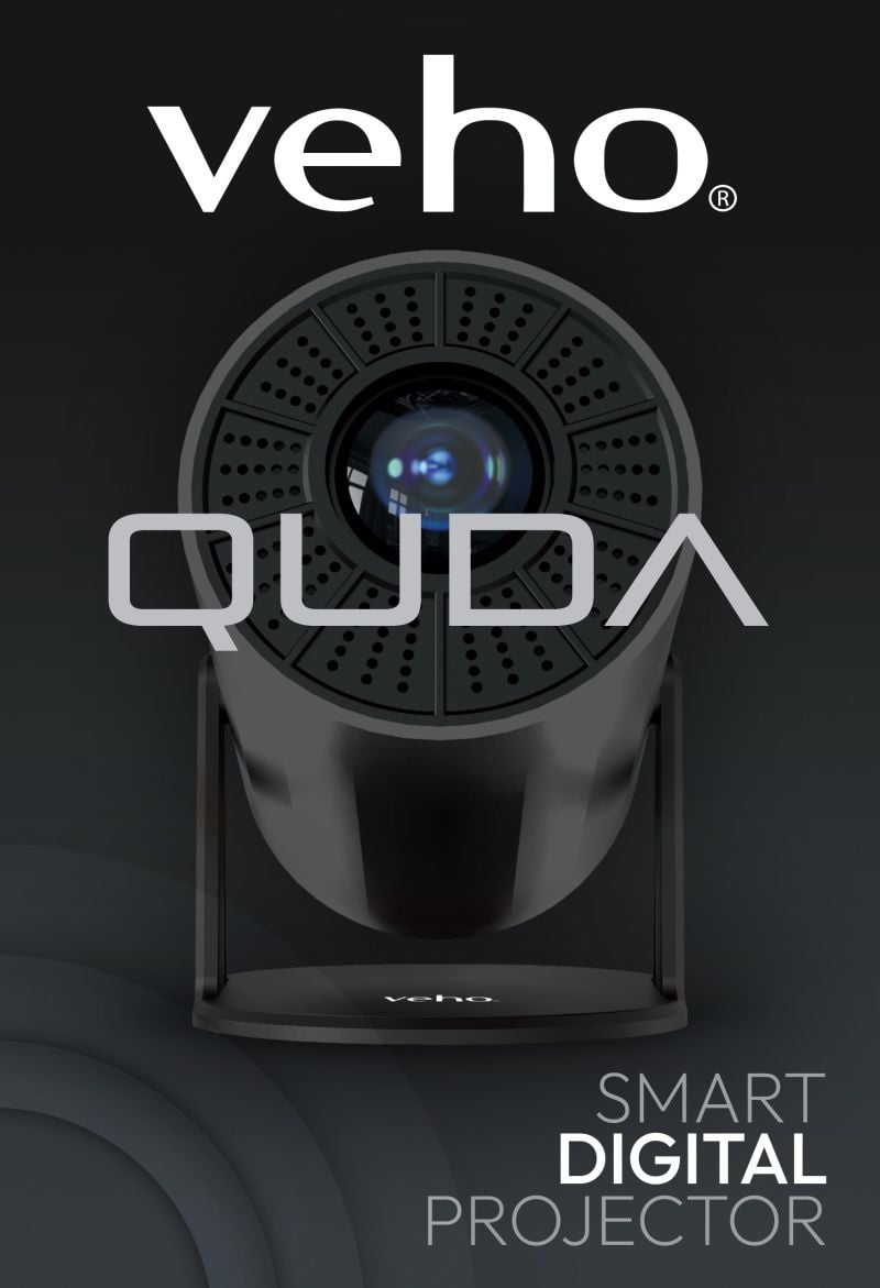 Veho Quda ROHM Tragbarer Projektor - Lautsprecherausgang 3w - usb Speicher 1 TB - 90 x90x193 mm - Gewicht 840g