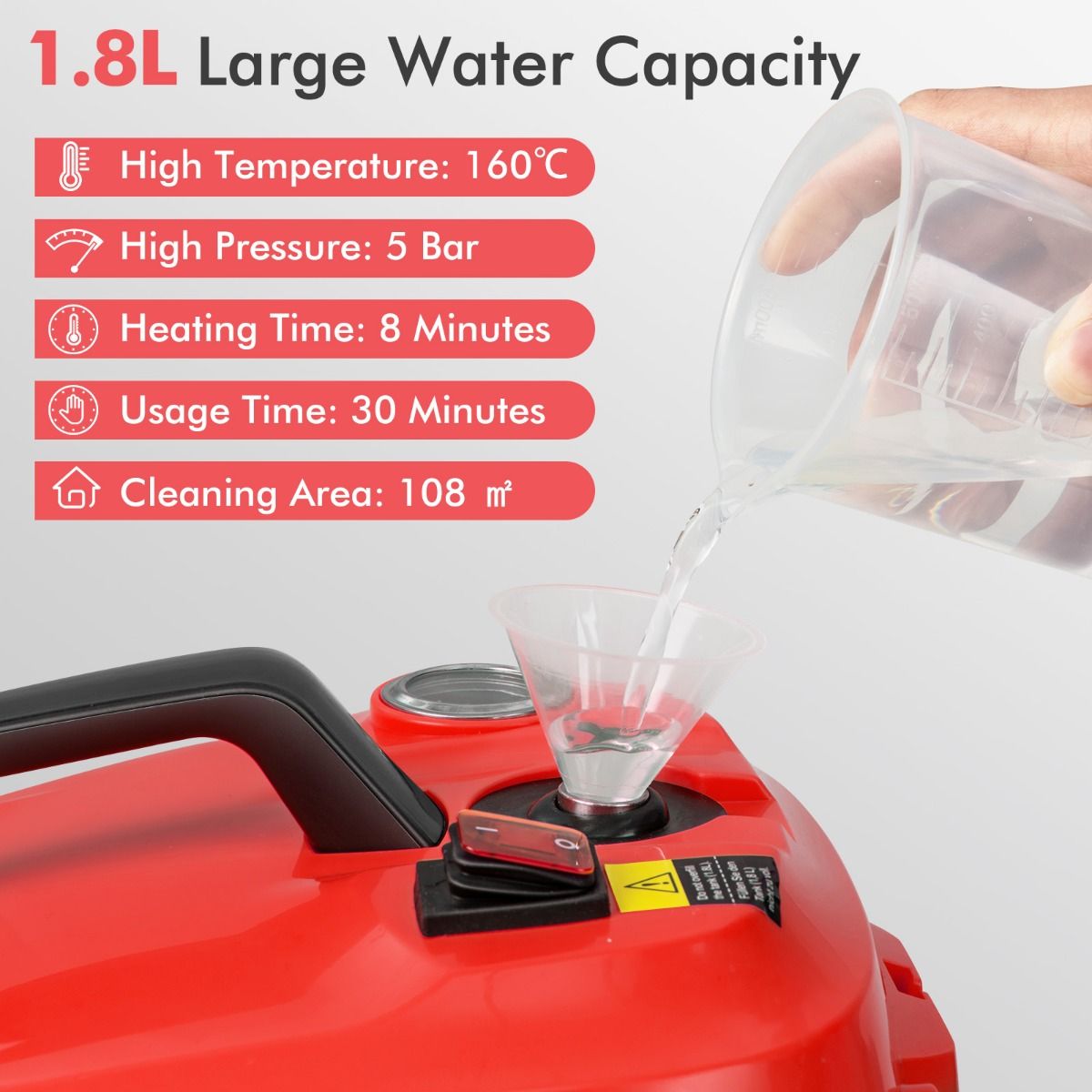 Coast Tragbarer Dampfreiniger 2000W Rot - 37 x 26 x 25 cm - 5 Bar - 1,8 Liter - 15-teilig