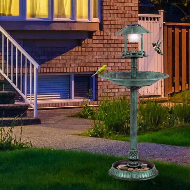 Coast Vogeltränke mit Solarbeleuchtung - Fütterungsstation mit Blumentopf 51 x 51 x 107 cm - Grün