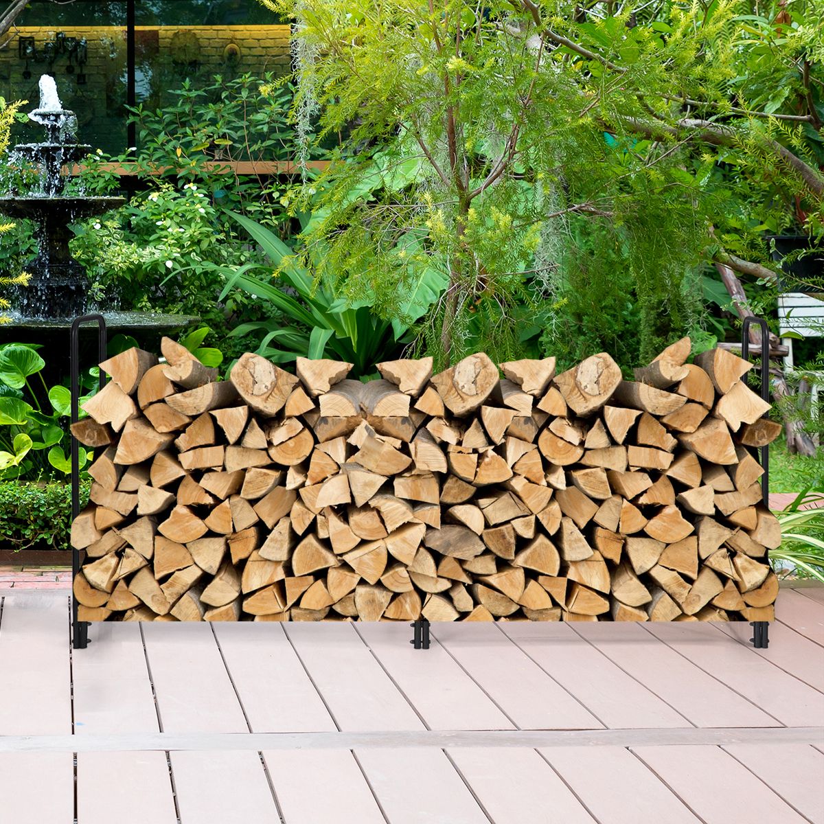 Coast Kaminholzregal mit Griffen und Sockel - Metall - 500 kg Tragfähigkeit - 250 x 36 x 122,5 cm - Schwarz