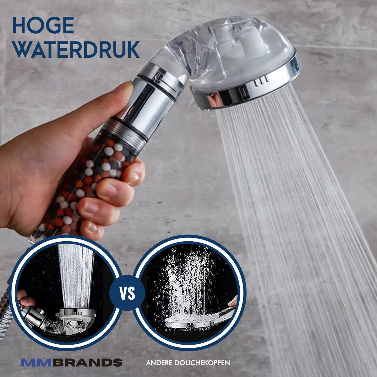 MM Brands Ionischer Duschkopf - Wassersparender Duschkopf - Hochdruck-Handbrause mit Filter - Regendusche