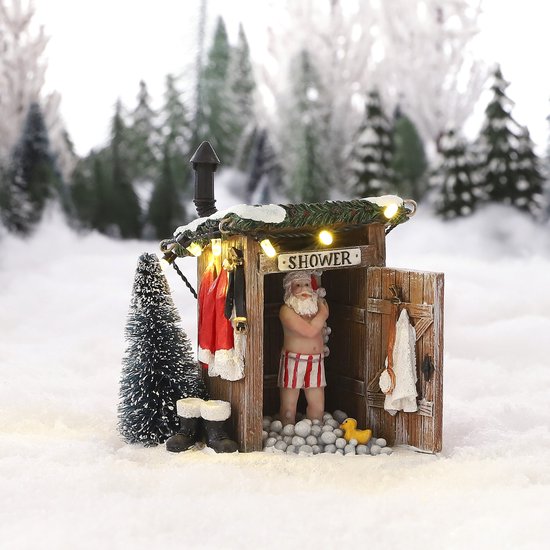 Luville Weihnachtsdorf Miniatur-Weihnachtsmann ohne Kleidung – Weihnachtsdekoration für Ihr Weihnachtsdorf – Weihnachtsdekoration für den Innenbereich – Girlande mit Lämpchen und warmweißer Beleuchtung – L 10 x B 8,5 x H 11 cm