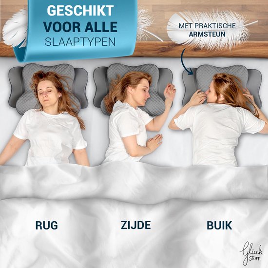 Glückstoff Orthopädisches Kissen bei Nackenbeschwerden mit Memory-Schaum – hypoallergenes, ergonomisches Kissen, bei Nacken- und Rückenschmerzen, für alle Schlafpositionen geeignet, inklusive Jutetasche