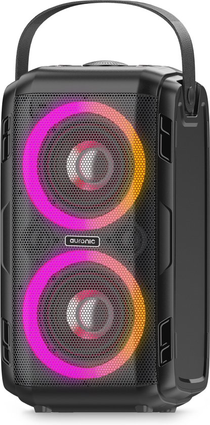 Auronic Partybox - Bluetooth - Party-Lautsprecher - Musikbox - Scheibenbeleuchtung - USB-, AUX- und SD-Kartenanschluss - Schwarz