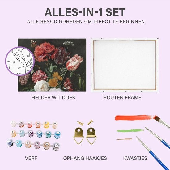Rubye Malen nach Zahlen für Erwachsene Blumen in der Vase Mit Rahmen, Staffelei und Pinseln Leinwand - 40x50cm