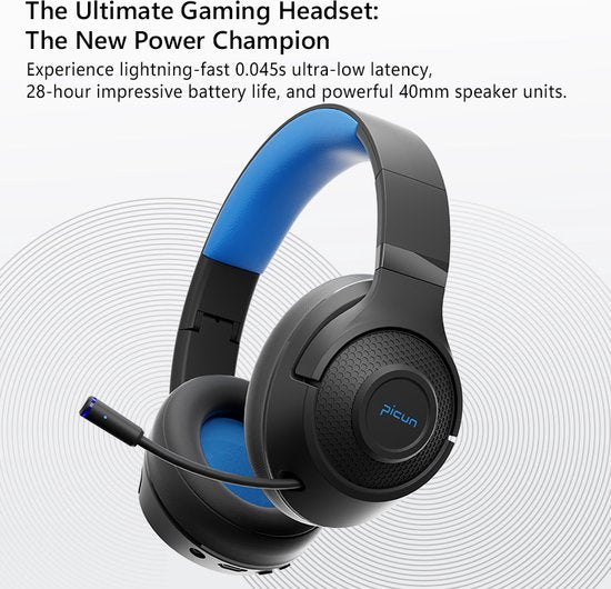 Picun BG-01 Kabellose Kopfhörer - Gaming Headset - Over-ear - Doppelte Modus (Verkabelt/Bluetooth) - Multi Plattform - Schwarz Blau