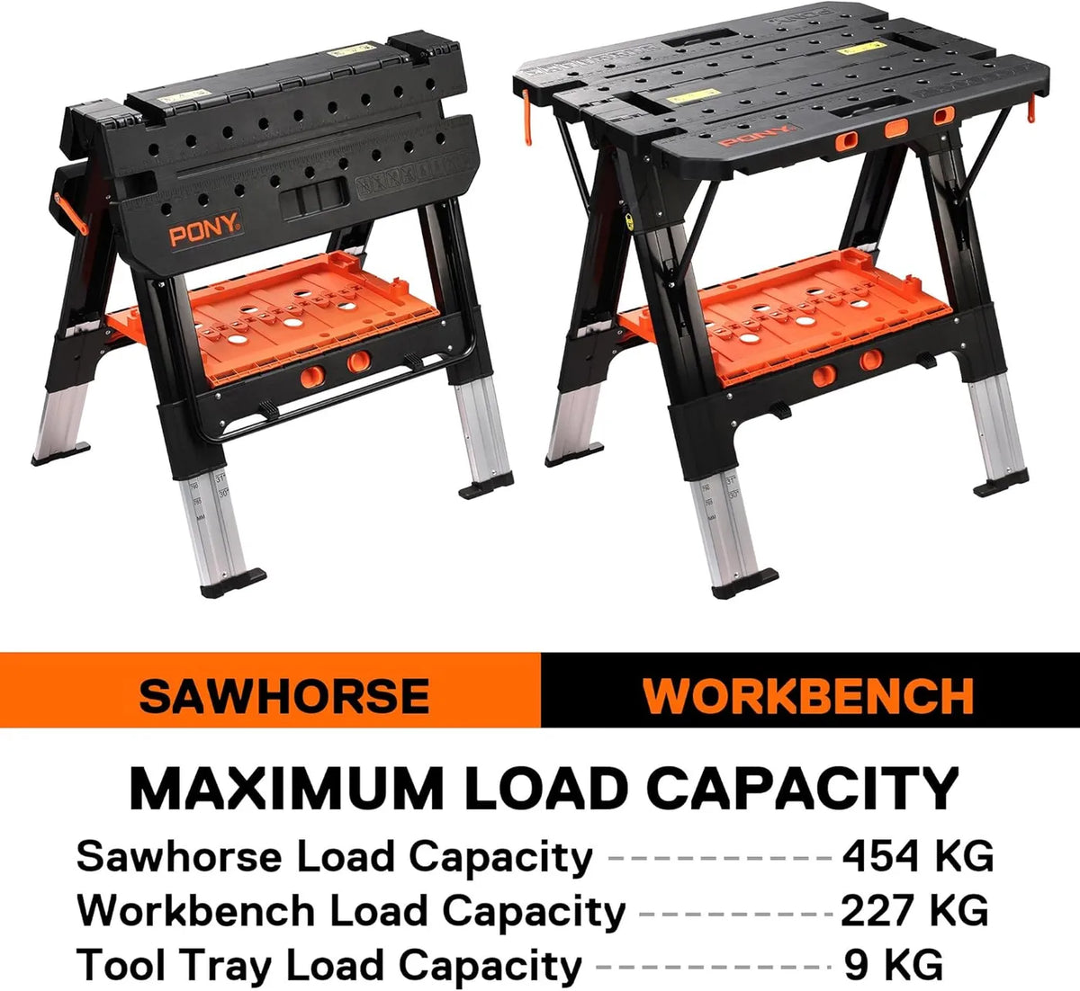 Pony 2-in-1 klappbare Werkbank und Sägebock – verstellbar – schwarz