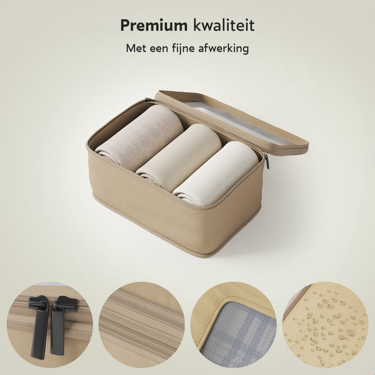 ONYXÂ¬Ã† Compression Packing Cubes - 7 Stück - Gepäckorganisation mit Kompressionsreißverschluss - Für Koffer und Taschen - Beige