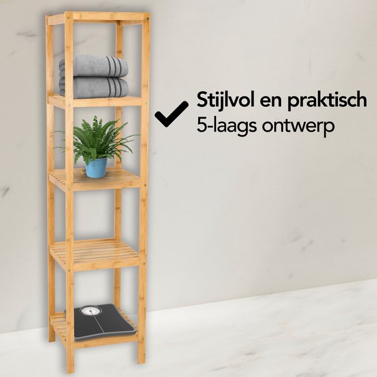 Brixy Badezimmerregal - Badezimmermöbel - 5-Schicht - 141x33x33cm - Badezimmerschrank - Bambus