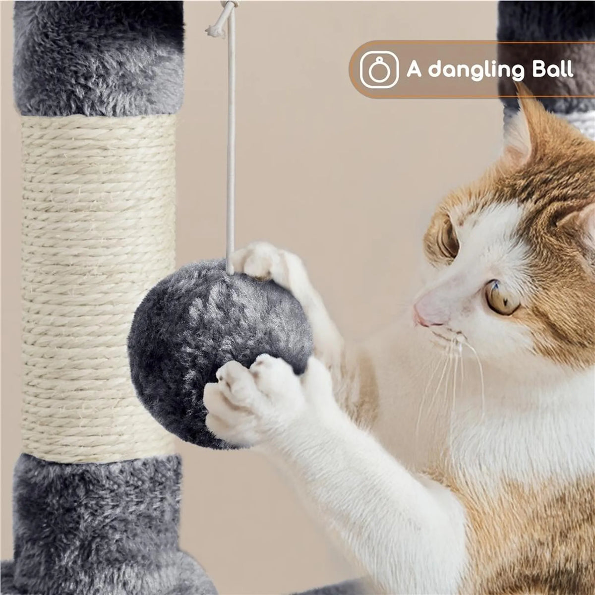 Yaheetech Katzenpfosten mit 5 Sisalstangen - Ausgestattet mit gepolsterter Aussichtsplattform und Hängematte und Katzenhöhle - Für 2 bis 3 kleine und mittlere Katzen - Dunkelgrauer Plüsch und Metall - 43,5 x 43,5 x 106 cm