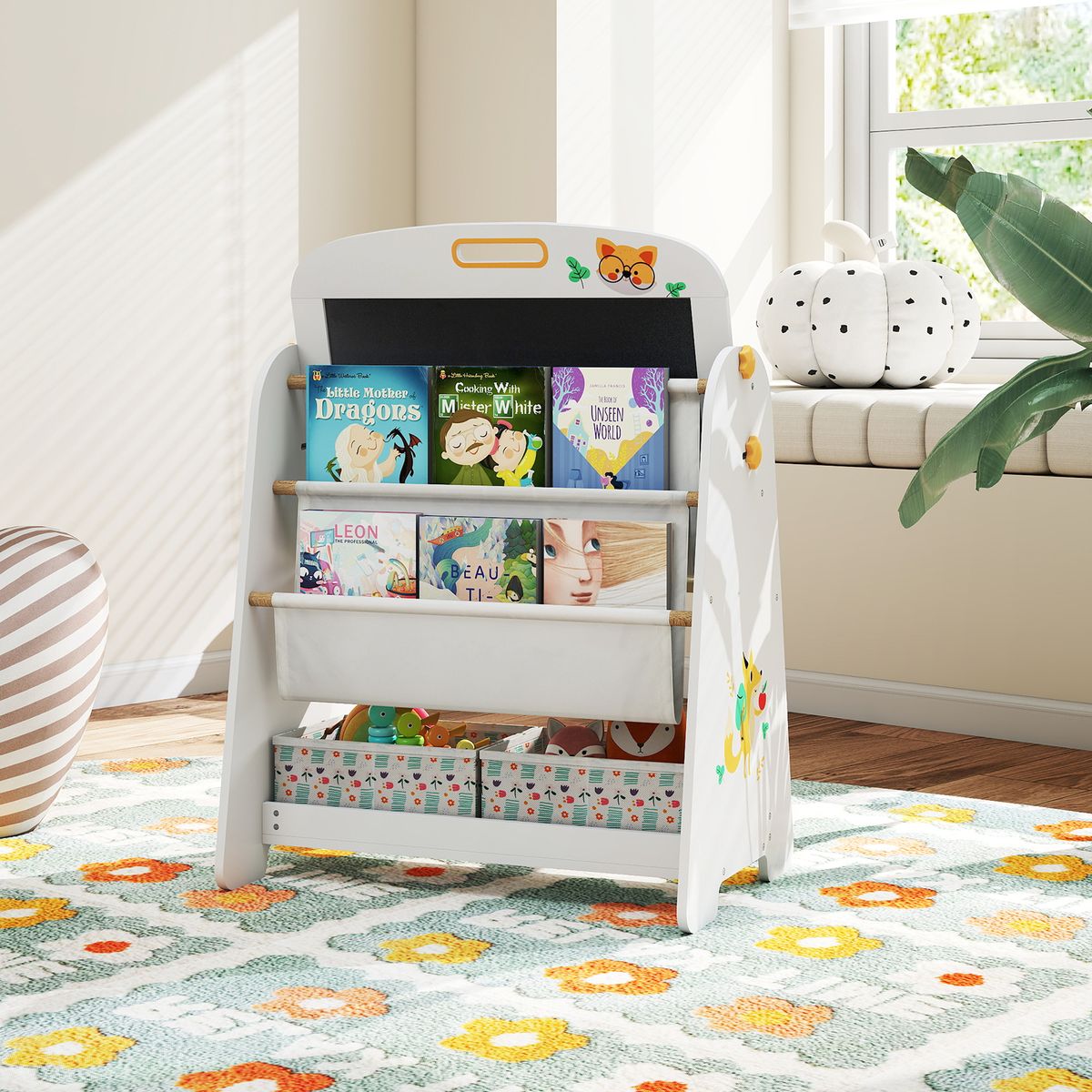 Coast Kindertischset mit Stuhl – 4-in-1-Design – Bücherregal und Stauraum – Natur