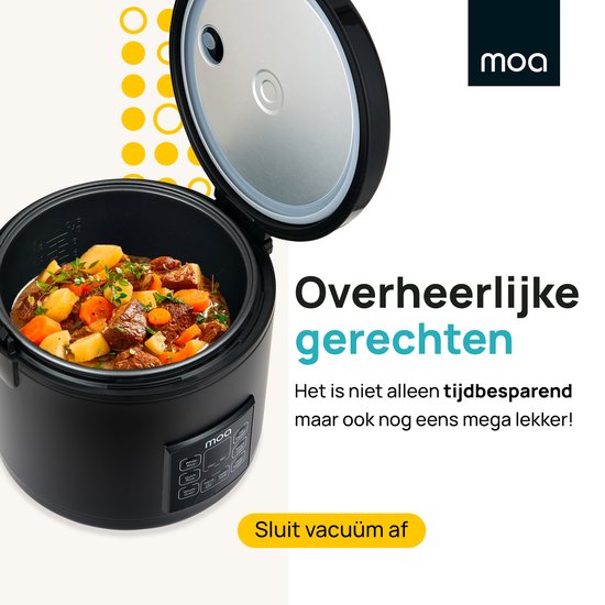 MOA Multicooker - 5L - Langsamkocher - Reiskocher mit Dampfgarer - Dampfgarer - Warmhaltefunktion - 700W - Schwarz