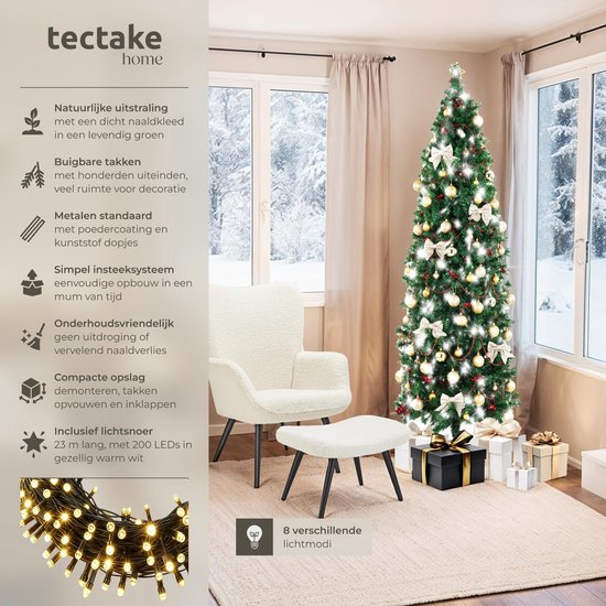 Tectake Kunstweihnachtsbaum Comet 180 cm – 200 LEDs – 8 Leuchtmodi – Grün