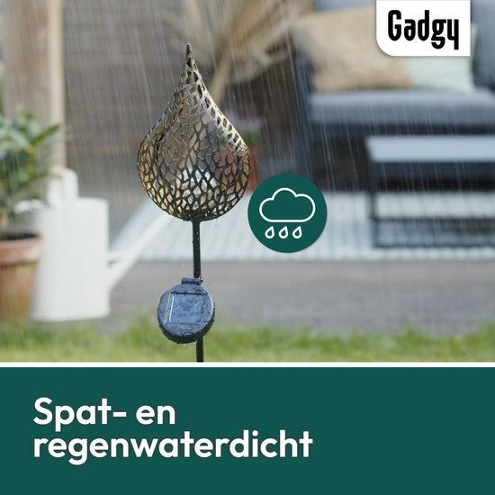Gadgy Solar Drip mit Erdspieß - Solar Gartenleuchten - 2er Set - 90 cm hoch - Kupferfarbenes Metall - Solar Gartenleuchten - Led Außenbeleuchtung mit Sensor - Gartenfackel - Gartenpfahl