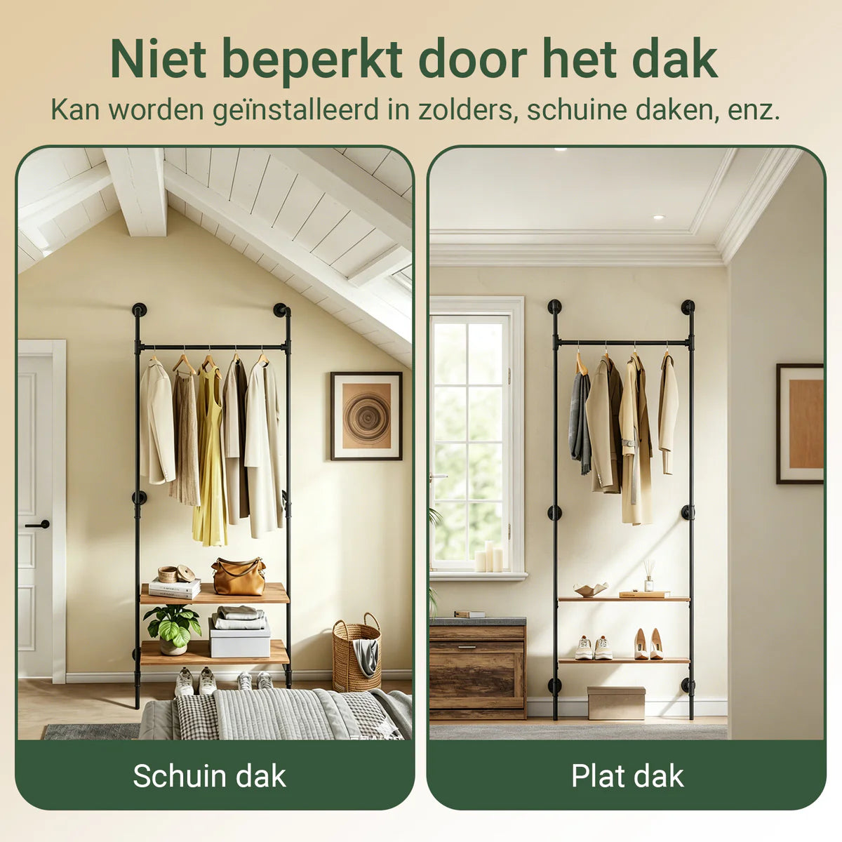 SoBuy KLS20-SCH Kompaktes Wandkleiderständer mit 2 MDF-Regalböden – Industrial Black – 91,5 x 48 x 220 cm