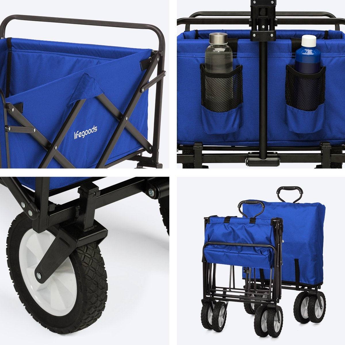 LifeGoods Bollerwagen - faltbar - drehbare Räder - 2 Ständer - 70kg Tragfähigkeit - Blau