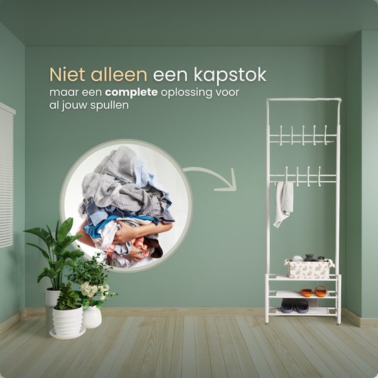 O'DADDY® Garderobenständer stehend - Garderobenständer - Garderobenständer mit Schuhablage - Garderobenständer schwarz - Kleiderständer - Garderobenständer mit Garderobe - Garderobenständer mit Schuhablage - Garderobenständer Metall - 66 x 30 x 190 cm - w