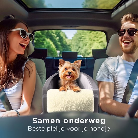 CozySense® Hundeautositz - Hundekorb Auto mit waschbarem Bezug - Für kleine Hunde - Passt in die Mittelkonsole - Auch als Tragetasche - Schwarz/Beige