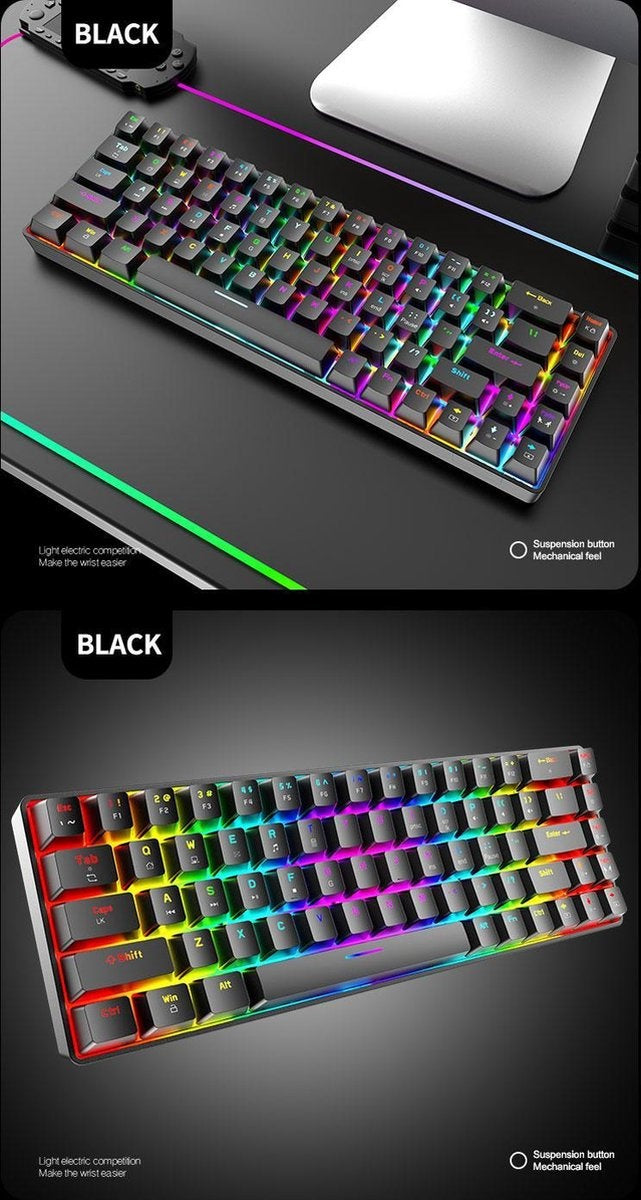 ZIYOU LANG T8 RGB Mechanische 68Tasten Gaming-Tastatur - Windows/Mac Spiele-Tastatur - Brauner Schalter - QWERTY - Mechanische Tastatur - Schwarz