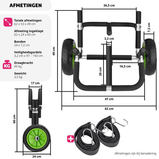 tectake Transportwagen faltbar für Surfbrett- für Stand-up Paddling Board- Kanuboot oder aufblasbares Kajak- Trolley - Buggy für SUP- Surfbrett