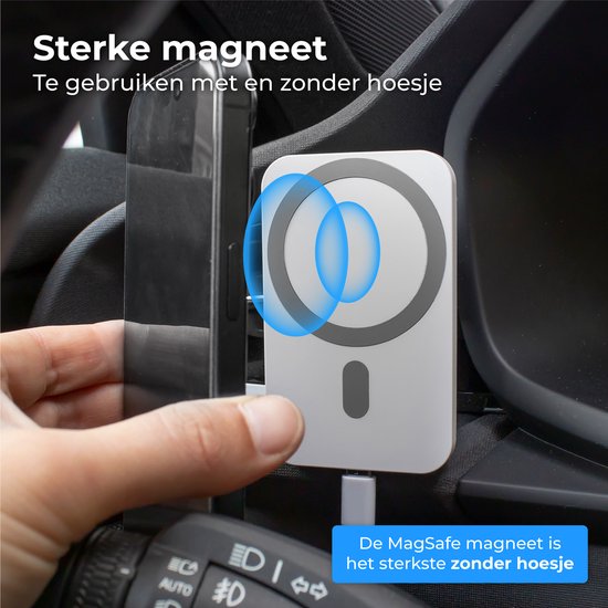 Nuvance - Auto-Telefonhalterung - Geeignet für MagSafe iPhone 12/13/14/15 - Telefonhalterung mit drahtlosem Ladegerät - Magnetische Autohalterung - Weiß