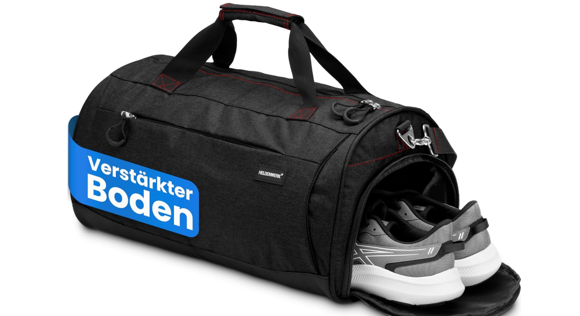 HELDENWERK Sporttasche 30L - Mit Schuhtasche & wasserdichter Nasstasche - Fitness- & Reisetasche - Unisex - Schwarz