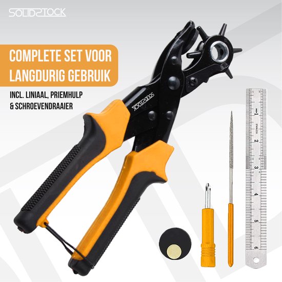 SolidStock Professional Lochzange für Gürtel - mit kostenlosem Messstab - Stanzzange - Revolverzange