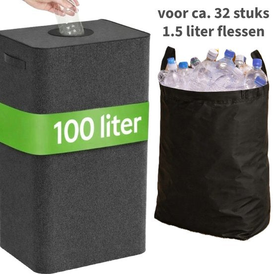 Ceruzo Pfandcontainer – 100 l – mit herausnehmbarem Beutel für leere Flaschen – zusammenklappbar – schwarz