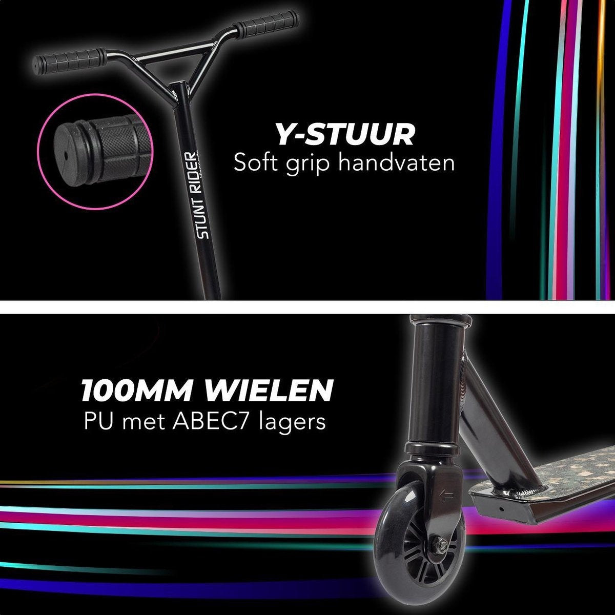 LifeGoods StuntRider - Stunt-Scooter - Stufe 8+ Jahre - 100mm Räder - Jungen/Mädchen - Schwarz