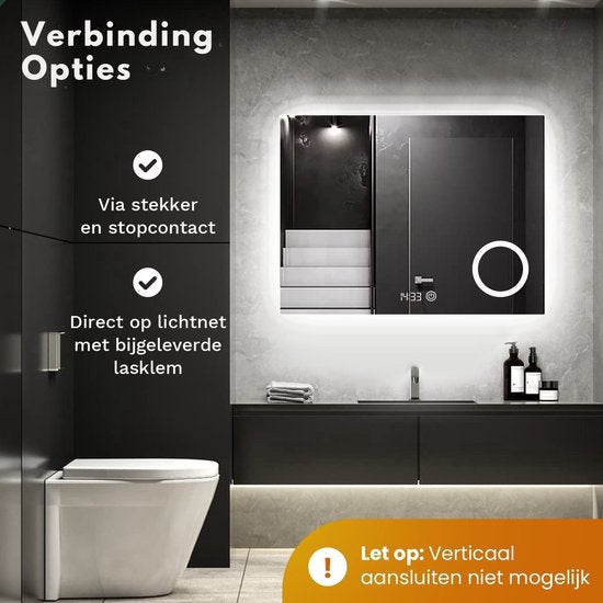 Mirlux Badezimmerspiegel - LED-Beleuchtung & Heizung - Rechteckig - Anti-Kondensation - 80x60CM
