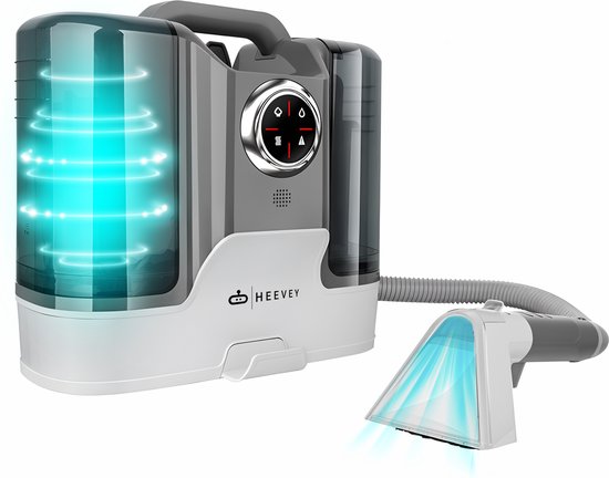 Heevey - Dampfreiniger - mit 100° Grad Dampffunktion - 3 Aufsätze - 1800ml Wassertank - Grau