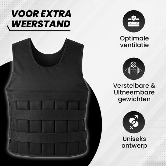 Fitby Adjustable Weight Vest 20KG - Gewichtsweste - Gewichtswesten - Gewichte - Krafttraining & Crossfit - Cardio - Geeignet ab Größe L- Schwarz