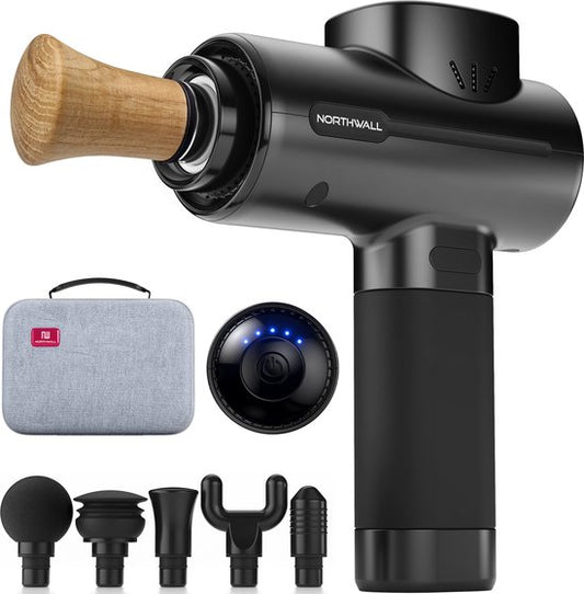 Northwall Massage Gun Professional PRO - Massagepistole mit Etui und 6 Aufsätzen, einschließlich Eichenmassagekopf - Leistungsstarkes und kabelloses Sport- und Entspannungsmassagegerät