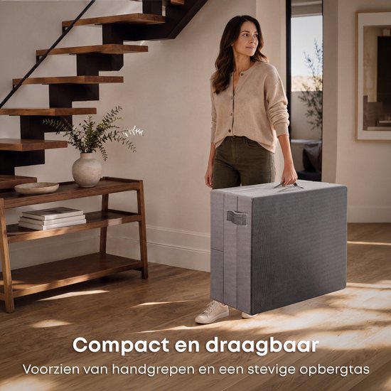 CozySense® Faltmatratze 90 x 200 cm – Gästebettmatratze – Faltmatratze – Atmungsaktiv – Abnehmbarer Bezug & Tragetasche – 10 cm dick – mittlere Härte