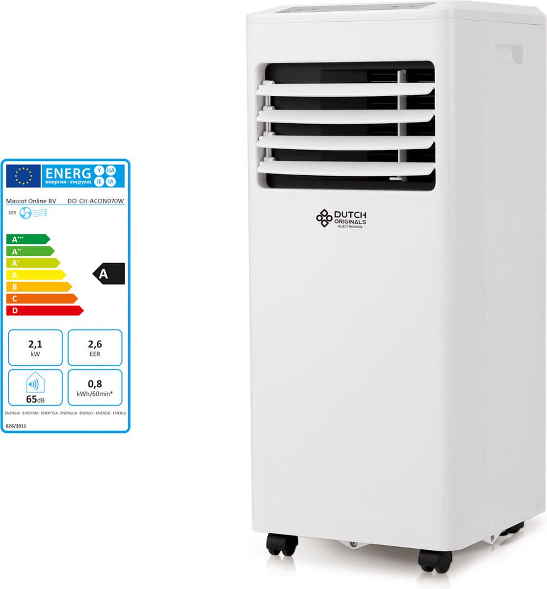 Dutch Orginials - Smart Air Conditioner - 7000 BTU - Klimaanlage auf Rädern - 3 Funktionen - Kühler, Entfeuchter, Ventilator - Für Haus und Büro -25 - 30 m3 - Inkl.