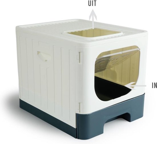 Lifa Living Faltbare Katzentoilette mit ausziehbarer Schublade - praktisch, tragbar und geräumig - Creme/Anthrazit