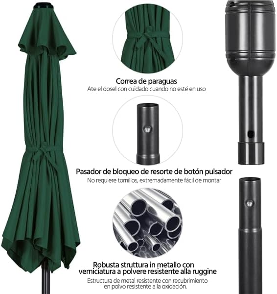 Yaheetech Gartenschirm 222,5 cm – Neigbar – Mit Kurbel – Polyester – Wasserdicht