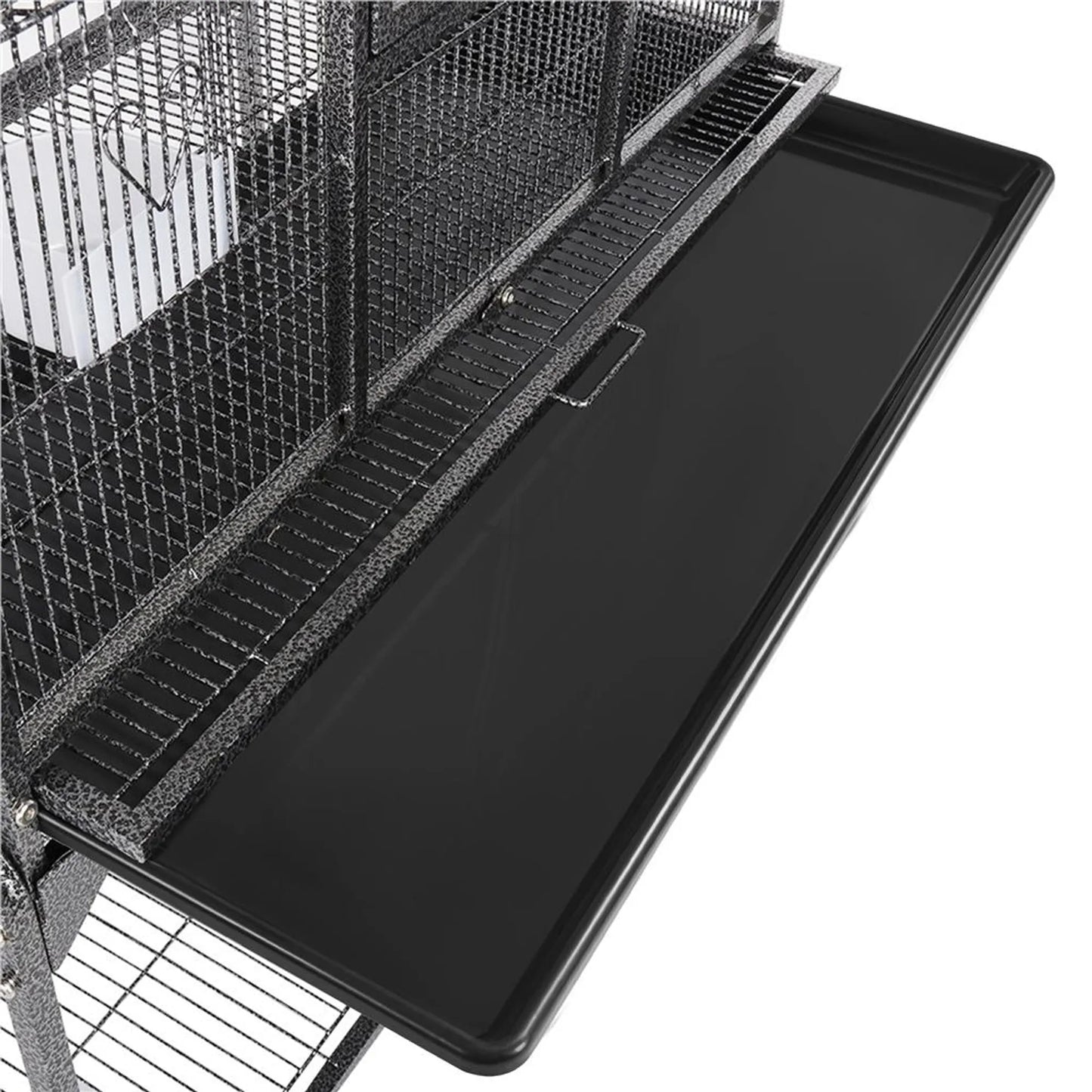 Yaheetech Vogelkäfig mit mobilem Sockel - ausgestattet mit herausnehmbarem Käfig und sechs Zugangstüren und Ablagefläche - für Sittiche und Falken - gehämmertes schwarzes Metall - 81 x 47 x 160 cm