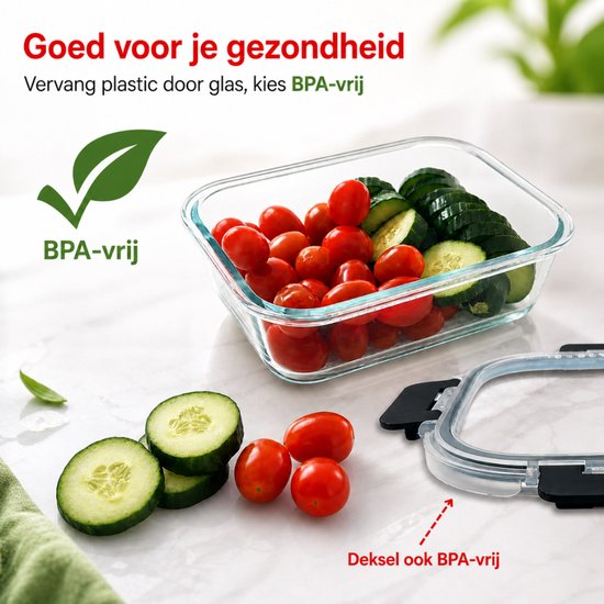 Organess Meal-Prep-Behälter – Frischhaltebehälter – Tiefkühlbehälter – 8-teiliges Set – BPA-frei – Glas – BPA-freier Deckel