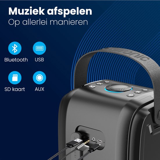 Auronic Partybox - Bluetooth - Party-Lautsprecher - Musikbox - Scheibenbeleuchtung - USB-, AUX- und SD-Kartenanschluss - Schwarz