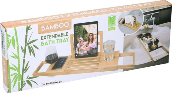 Badewannenbrett für die Badewanne - Badewannenständer - Ausziehbar 50-92cm - Tablet-Halter - Bambus