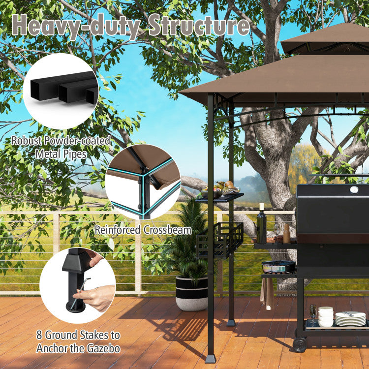 Coast 242 x 153 cm Brauner Grill-Gazebo mit 2 Beistelltischen und 10 Haken