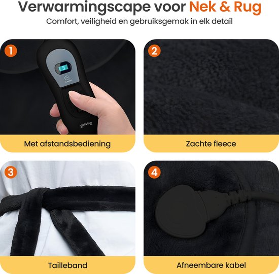 Goliving Heizdecke für Rücken und Nacken - Elektrische Heizdecke - 3 Wärmestufen - Timerfunktion - Maschinenwaschbar - 100 W - 60 x 90 cm - Mikroplüsch - Schwarz